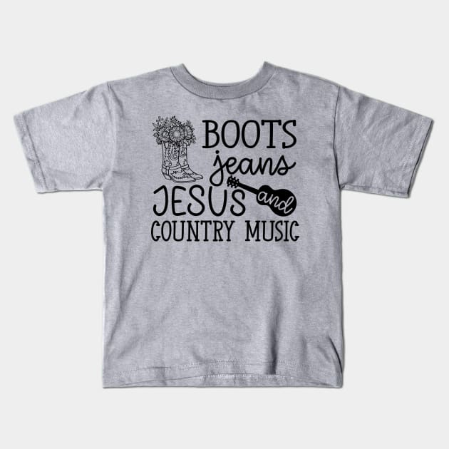 Boots Jeans Jesus and Country Music Guitar Cute Kids T-Shirt by GlimmerDesigns